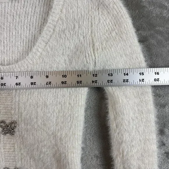No Boundaries Fuzzy Butterfly Cardigan Womens XS White Soft Girl Y2K - Picture 7 of 7